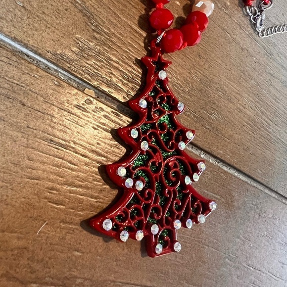 Treasure Jewels Christmas Tree Glitter Pendant Long Beaded Necklace Reversible - Picture 8 of 13